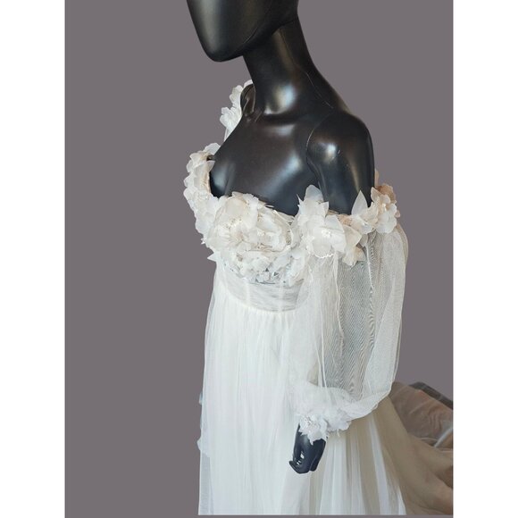 Ivory/Latte Floral Full Tulle Wedding Gown/Removeable Sleeves - Sincerity - Picture 8 of 16